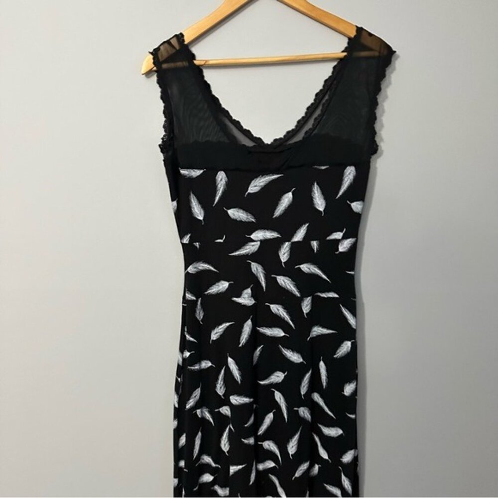Effie’s Heart Baby Doll Dress Black Feather Print Mesh Y2K Indie Size Medium - Picture 6 of 13